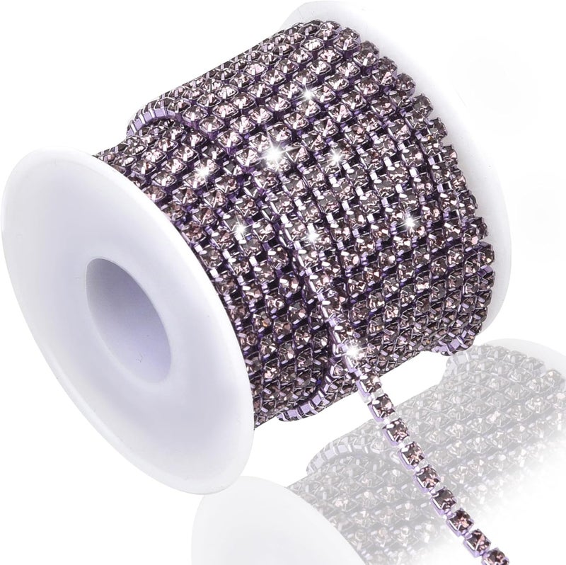 Dropower 4MM Crystal Rhinestone Close Chain Trim 10 Yards Rhinestone Banding Claw Cup Chain for Sewing Crafts, DIY Decoration, Jewelry, Clothing, Shoes Light Purple - Image 1
